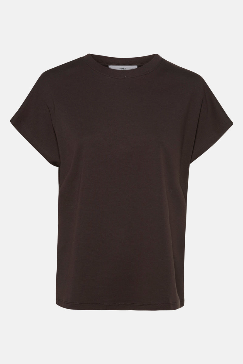 Bruin T-shirt met korte mouwen van MANGO, effen en casual op een neutrale achtergrond.