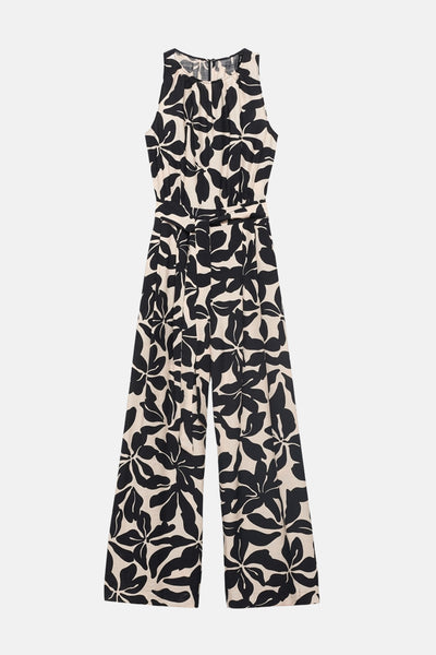 Combinaison noire imprimée, de MANGO, avec motif floral contrastant sur l'ensemble.
