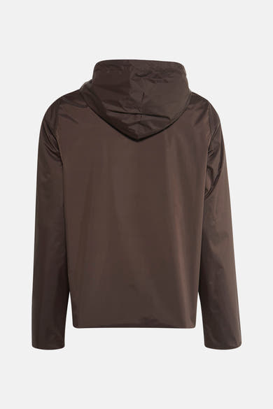 Veste de pluie marron de LAURA JO, avec une capuche, vue de dos.