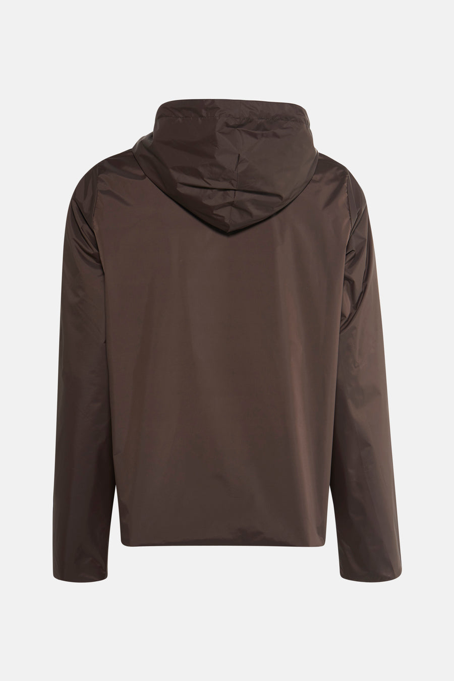 Veste de pluie marron de LAURA JO, avec une capuche, vue de dos.