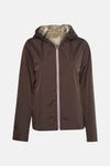 Veste de pluie marron de LAURA JO avec capuche et fermeture éclair rayée.