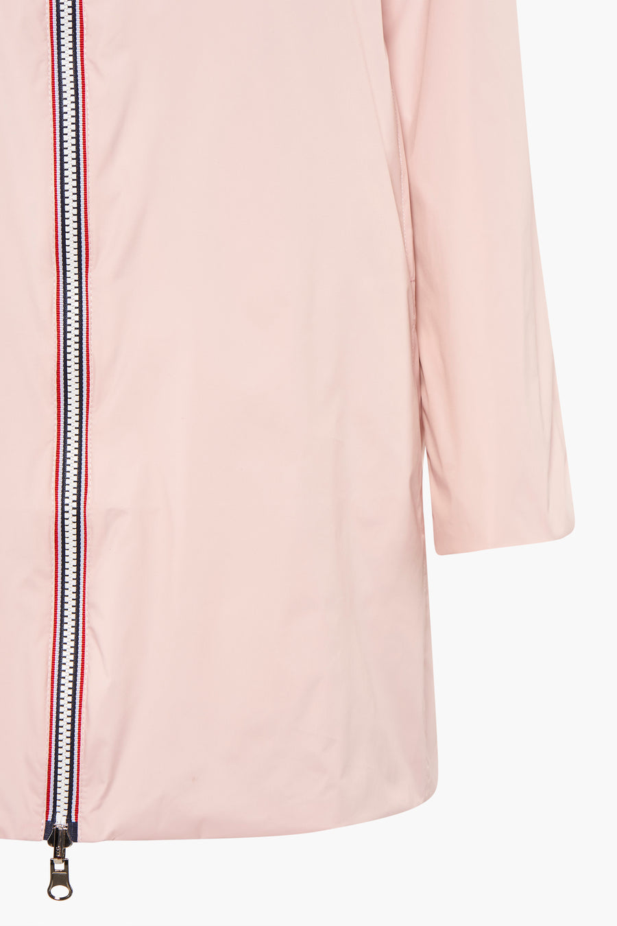 Roze regenjas van LAURA JO met driekleurige ritssluiting en driekwartmouwen.