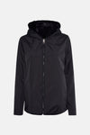 Veste de pluie noire de LAURA JO avec capuche et doublure en fourrure synthétique.