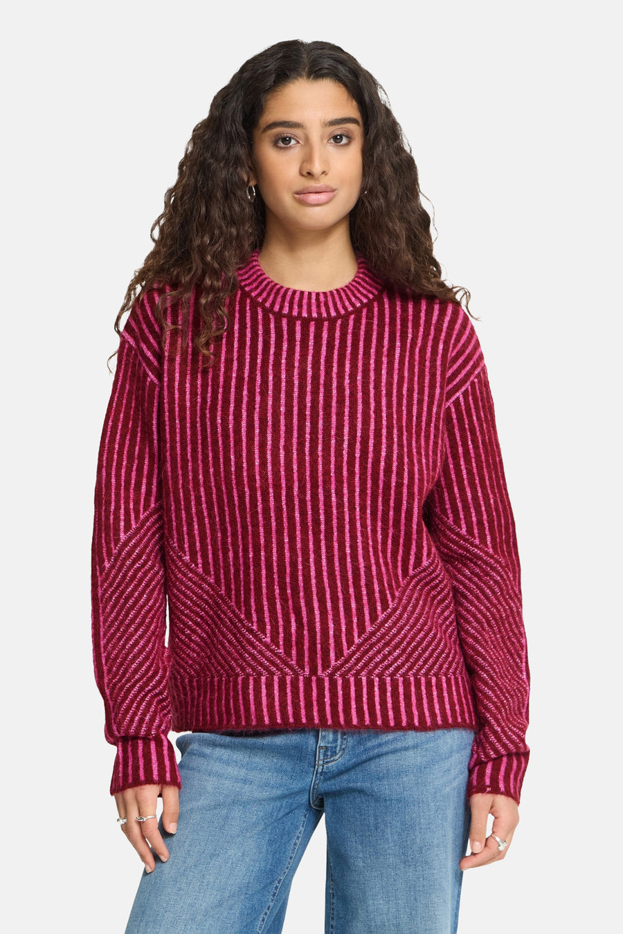 Pull O-hals - RHODODENDRON PINK STRIPE