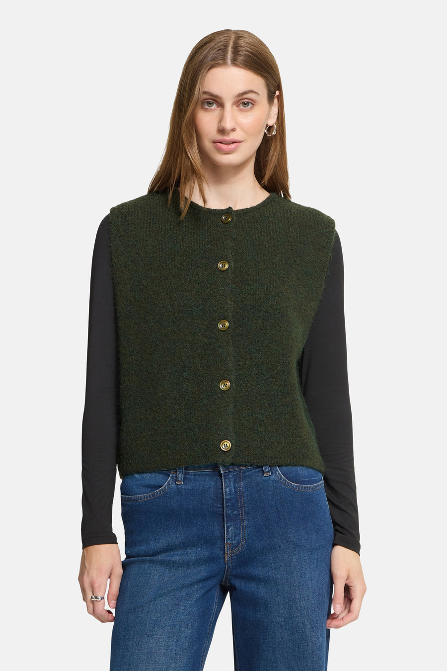 Dames tops pull zonder mouw kahki - ICHI