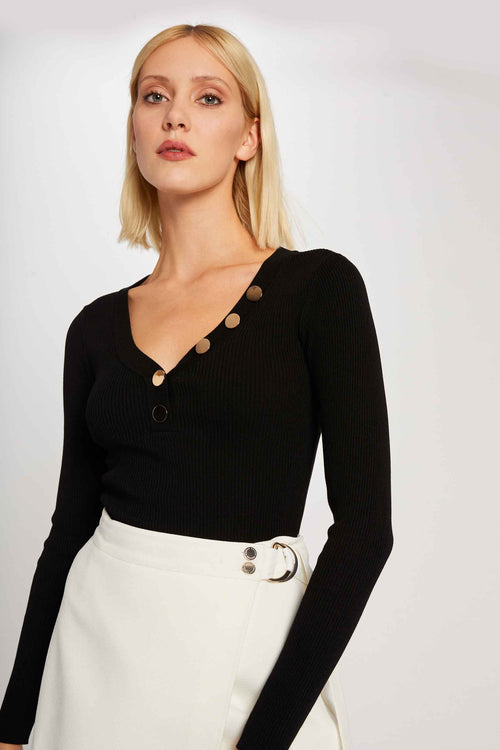 Pull col V Noir - Morgan de Toi