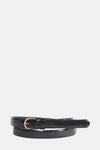 Ceinture noire de Legend avec boucle dorée, enroulée sur elle-même.