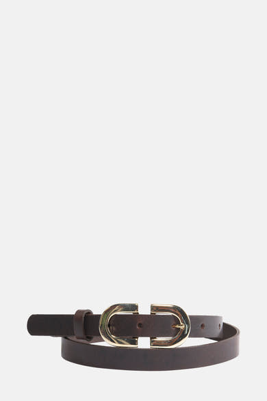 Ceinture en cuir brun, de Legend, avec une boucle dorée et une finition lisse.
