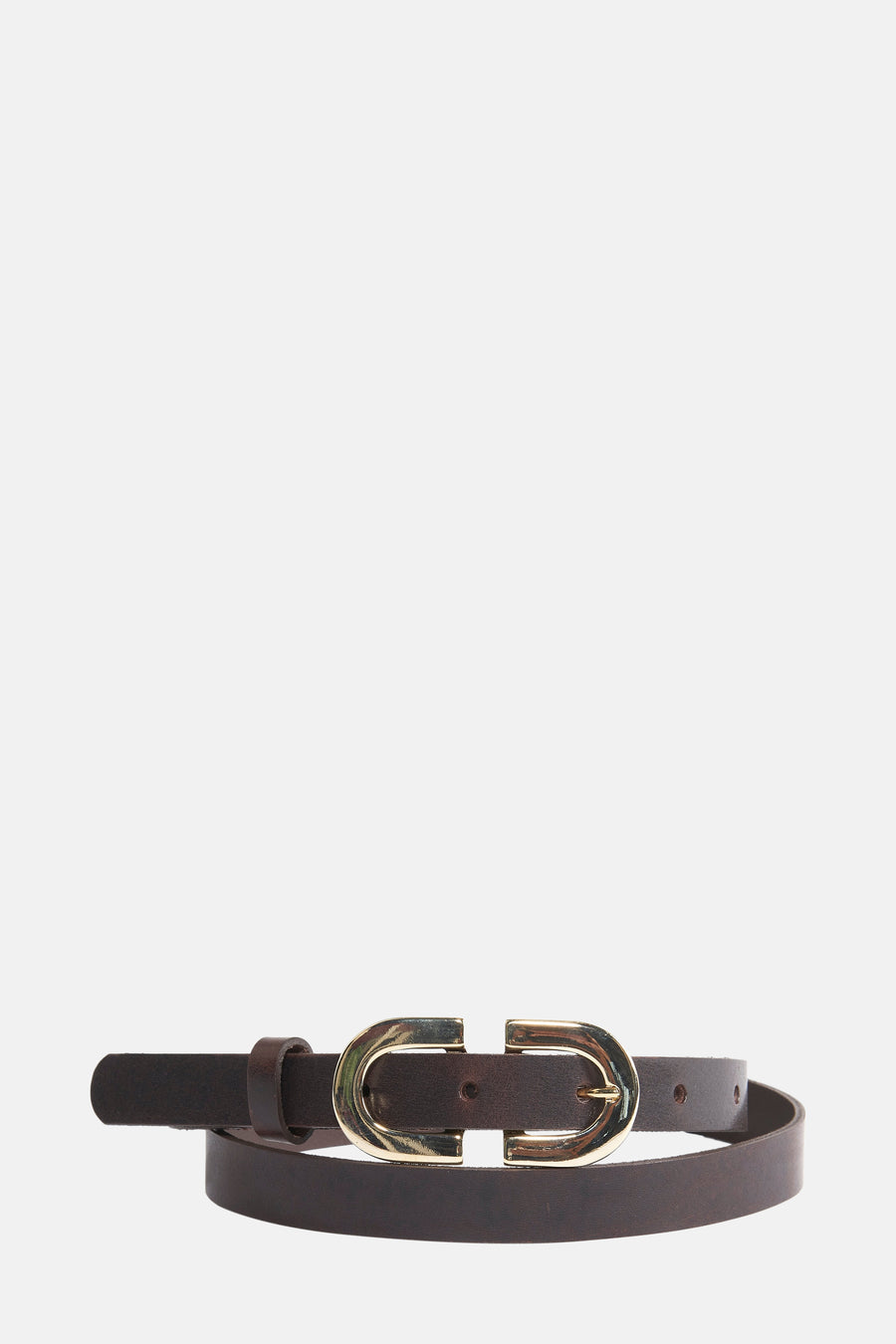 Ceinture en cuir brun, de Legend, avec une boucle dorée et une finition lisse.
