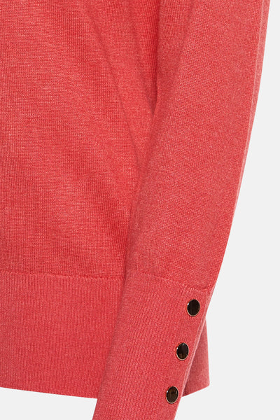 Pull à col rond rouge de FREEQUENT avec manches longues et boutons décoratifs.