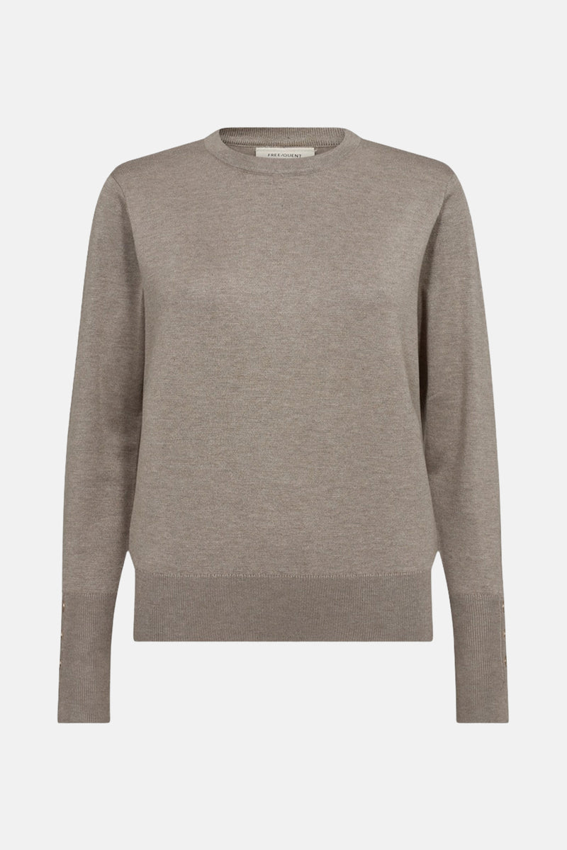Pull à col rond taupe de FREEQUENT avec poignets boutonés.

