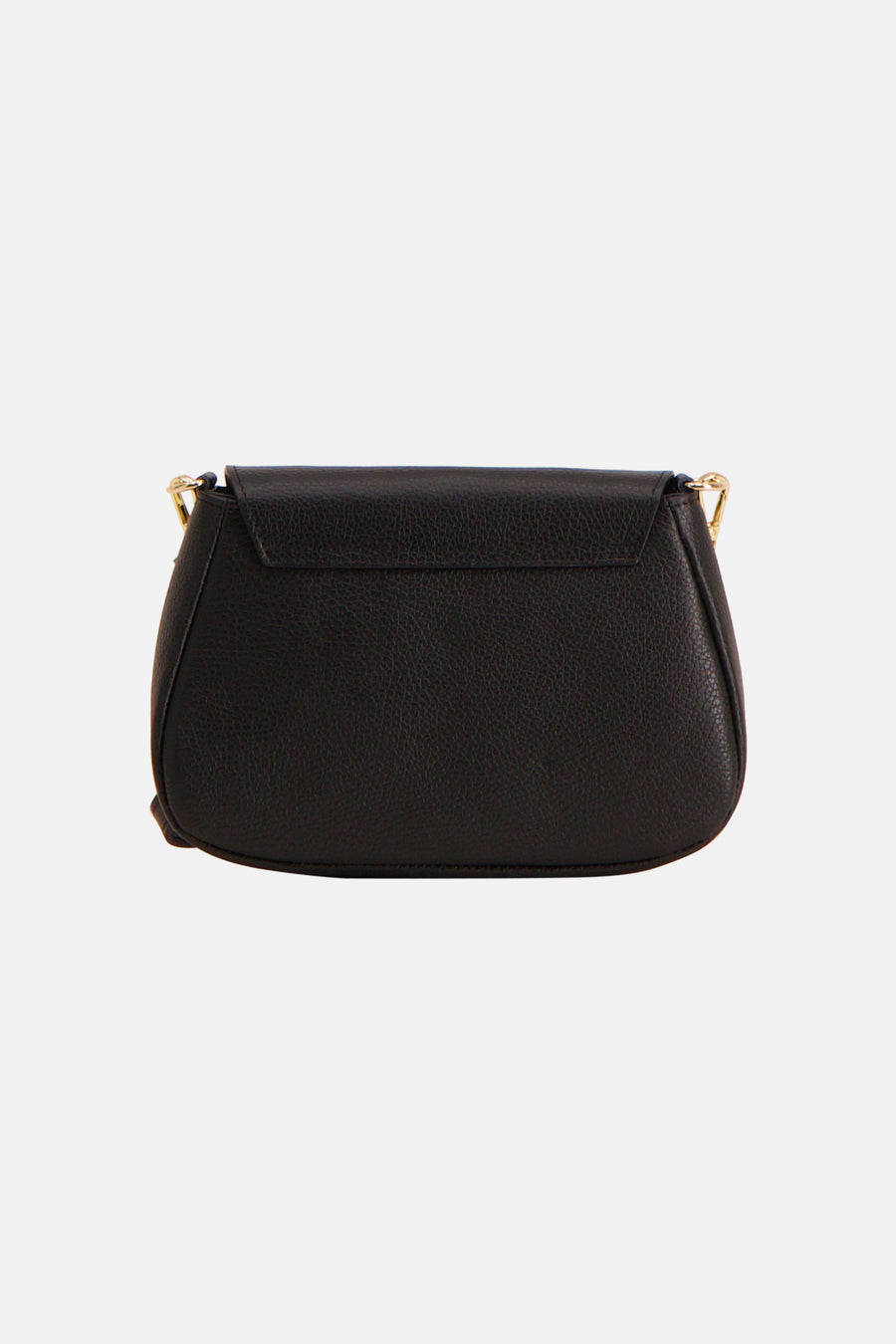 Black textured leather shoulder bag with gold-tone hardware and flap closure, front view