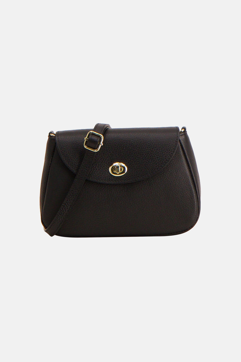 Sac à bandoulière noir de Access®, avec une bandoulière réglable et une fermeture tourniquet dorée.