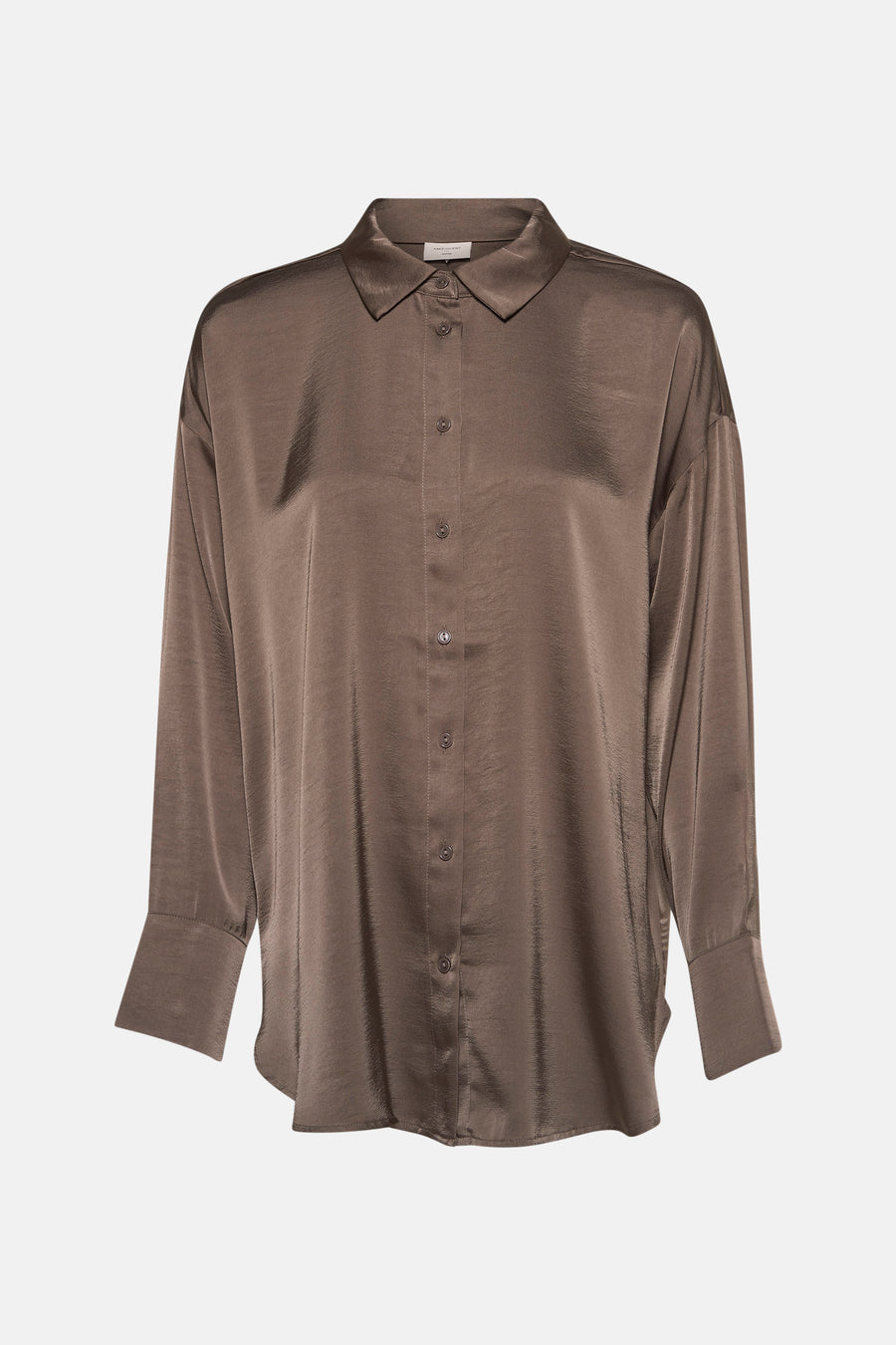 Taupe blouse met lange mouwen van FREEQUENT, in glanzende stof met knopen aan de voorkant en knoopmanchetten.