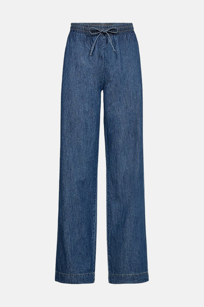 Pantalon en denim bleu moyen de FREEQUENT, coupe ample à taille élastiquée avec cordon de serrage.