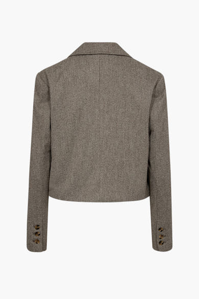 Veste courte beige de FREEQUENT, à motif à chevrons et boutons aux poignets, vue de dos.