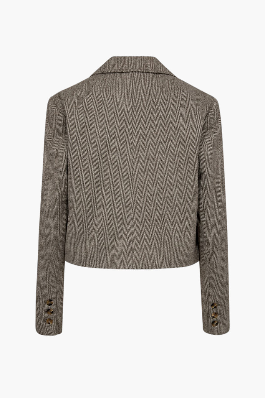 Veste courte beige de FREEQUENT, à motif à chevrons et boutons aux poignets, vue de dos.