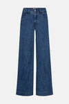 Mid blue wide-leg denim jeans by LOPEZ, front view with classic five-pocket design and subtle fading texture