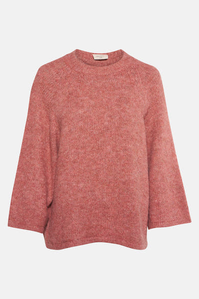 Roze trui met ronde hals van FREEQUENT, in een getextureerde breinaalden met driekwart uitlopende mouwen.