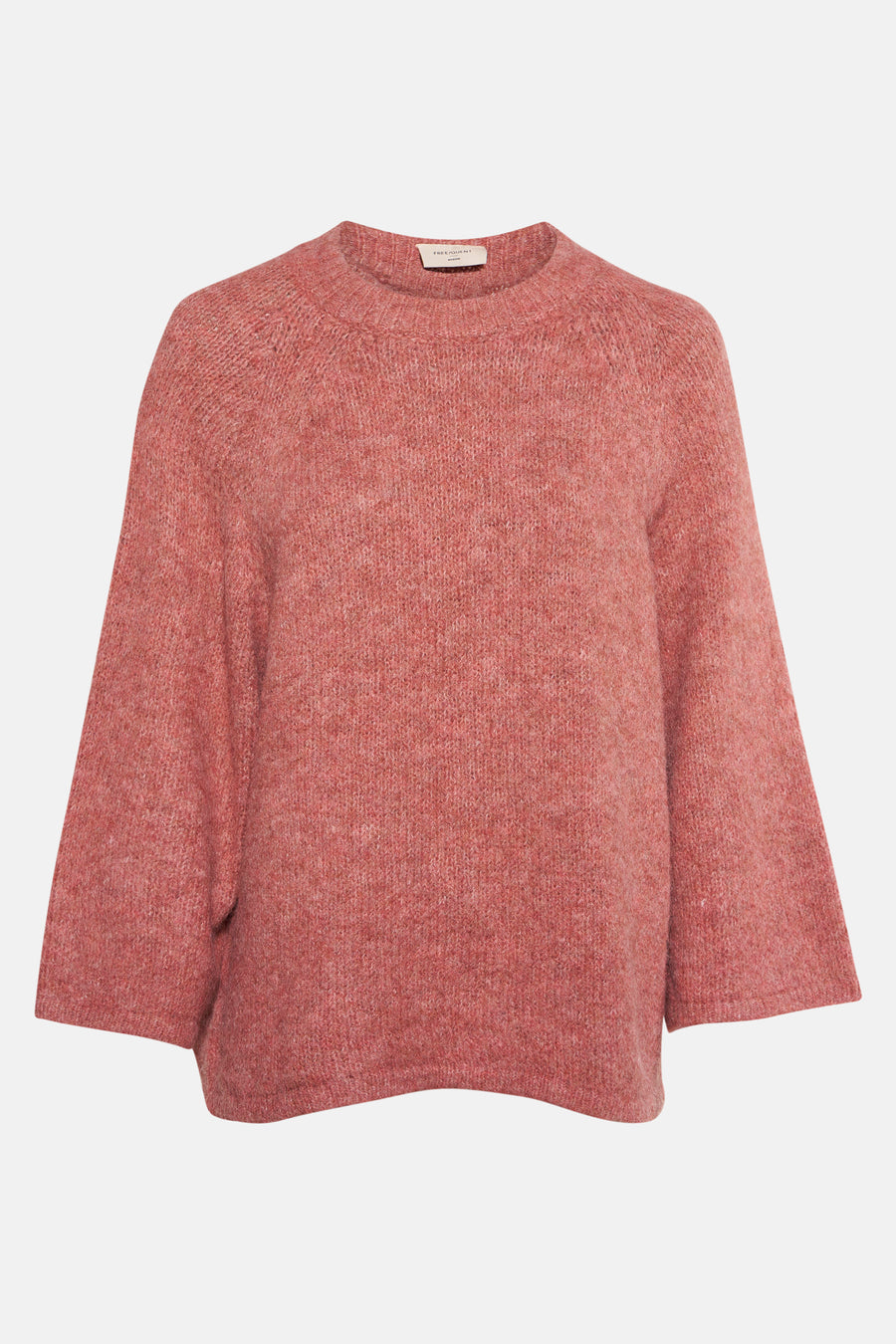 Roze trui met ronde hals van FREEQUENT, in een getextureerde breinaalden met driekwart uitlopende mouwen.