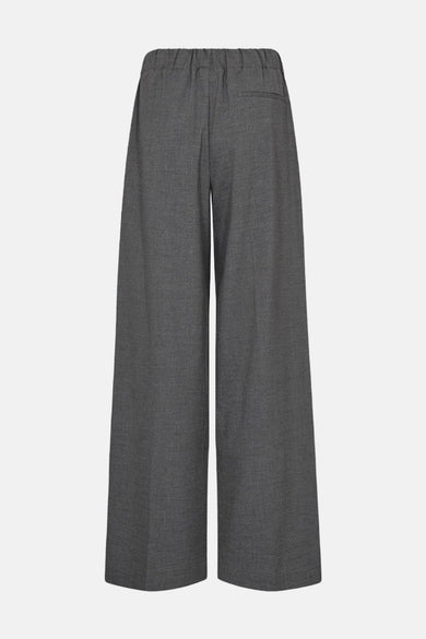Grijze kleurrijke broek van FREEQUENT, losse pasvorm met elastische tailleband, achterzicht.