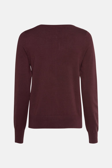 Gilet bordeaux de Fransa, en maille fine, avec encolure carrée et manches longues.