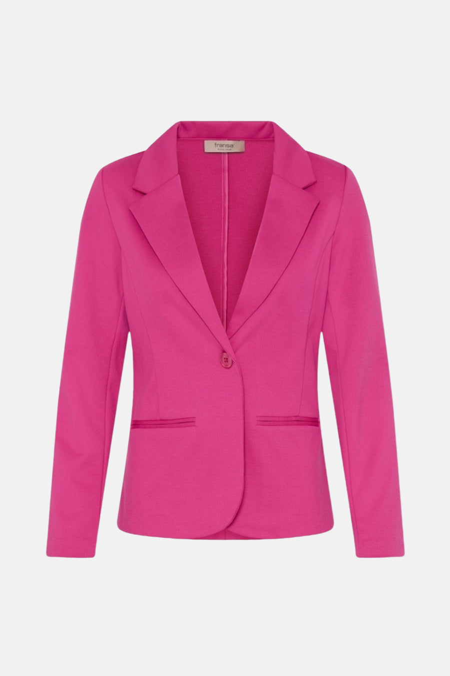 Blazer in roze met een strakke pasvorm, gekartelde manchetten en een éénknoppenllussing.