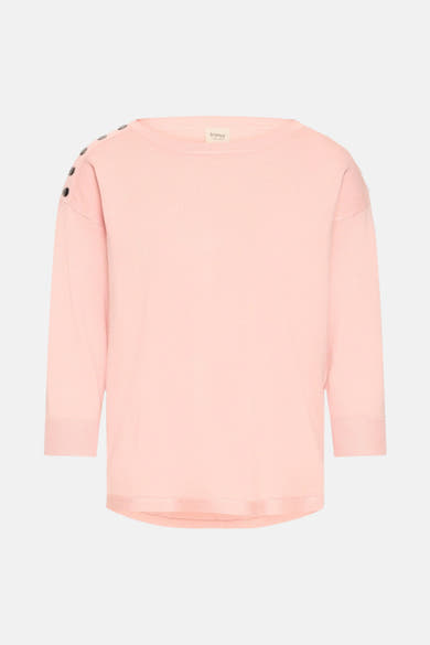 Pull rose à col rond de Fransa, orné de boutons décoratifs à l'épaule.