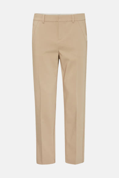 Chino beige de Fransa, pantalon coupe droite avec poches et passants de ceinture.