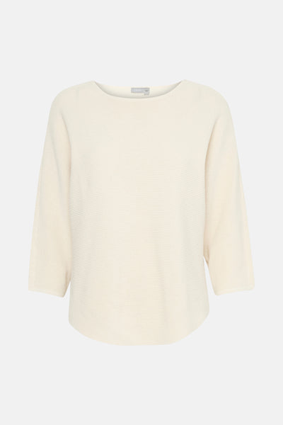 Pull écru à col rond de Fransa, en maille texturée à manches trois-quarts.