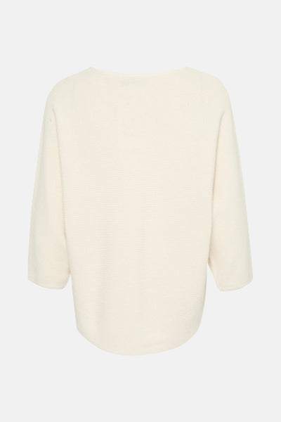 Pull écru à col rond de Fransa®, en maille côtelée fine.
