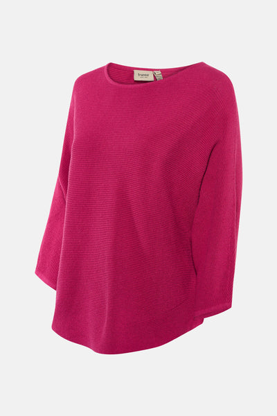 Pull à col rond rose de Fransa, en maille côtelée et à manches trois-quarts.