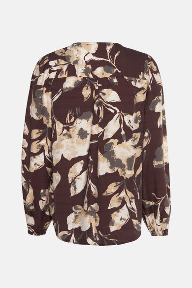 Multikleurige blouse met lange mouwen van Fransa, met een bloemenpatroon en een licht geribbelde textuur.