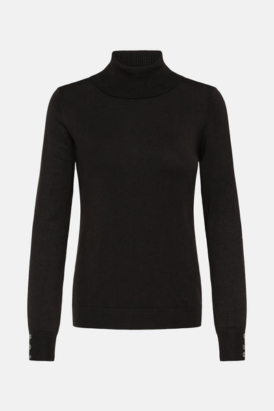 Pull à col roulé noir de Fransa, avec manches longues et détails de boutons aux poignets.
