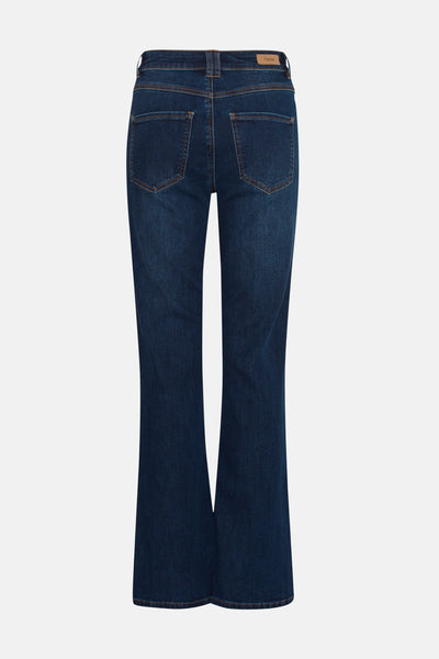 Jean bootcut en denim bleu foncé de Fransa, avec poches arrière apparentes.