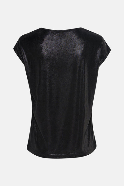 T-shirt noir à manches courtes de Fransa, en tissu texturé brillant vu de dos.

