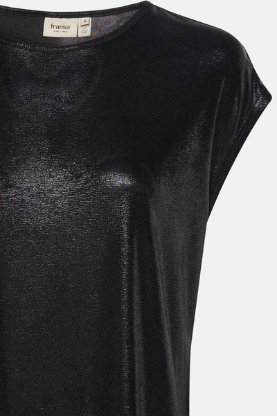 T-shirt noir à manches courtes de Fransa, en tissu scintillant.
