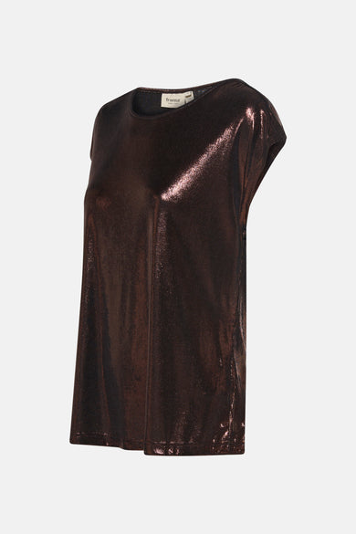 Effenk T-shirt met korte mouwen in het bruin van Fransa met een glanzende metallic look.