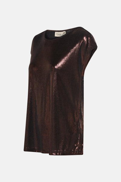 Effenk T-shirt met korte mouwen in het bruin van Fransa met een glanzende metallic look.
