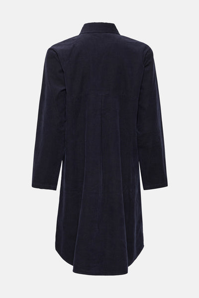 Robe à manches longues bleue de Fransa, en velours côtelé, avec une coupe évasée et un col chemise.