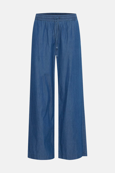 Pantalon ample bleu de Fransa, avec cordon de serrage à la taille élastiquée, en matière fluide.