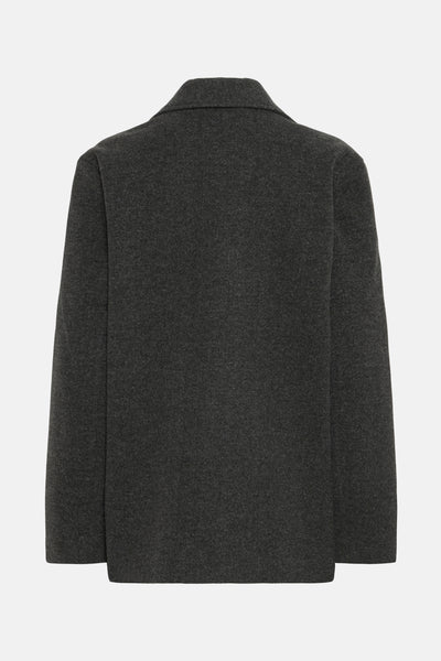 Veste courte grise de Fransa, au tissu texturé et à la coupe droite, vue de dos.