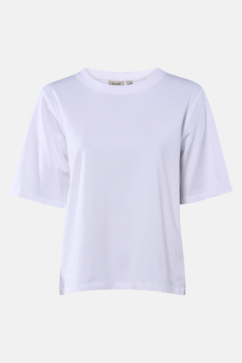 T-shirt blanc à manches courtes de Fransa, uni et décontracté.