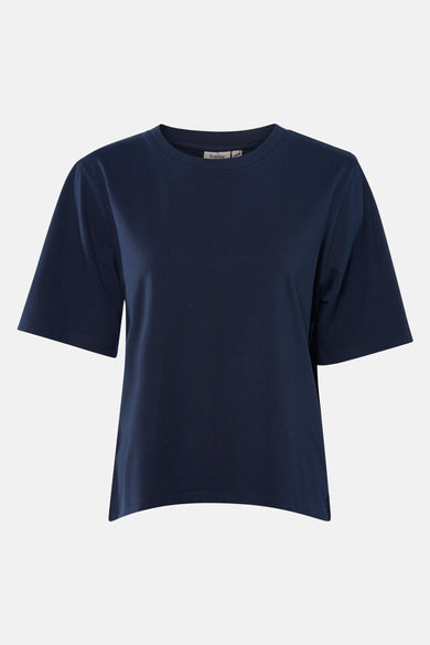 Blauw T-shirt met korte mouwen van Fransa, effen en rechte pasvorm.