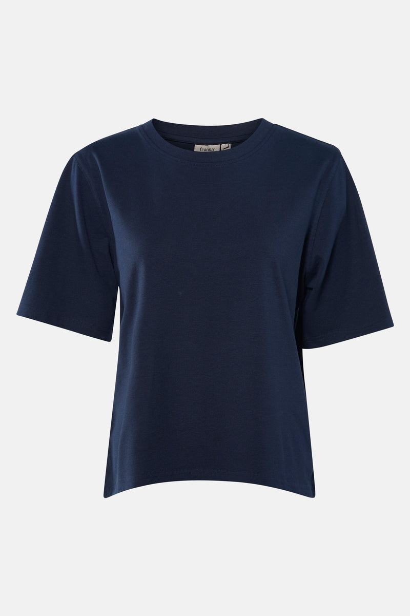 Blauw T-shirt met korte mouwen van Fransa, effen en rechte pasvorm.