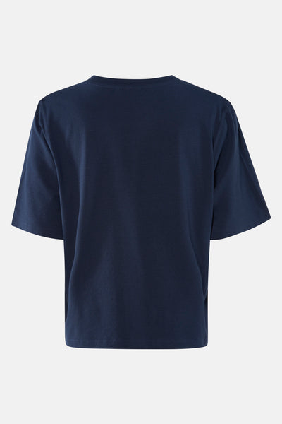 Blauw T-shirt met korte mouwen van Fransa, effen, losse pasvorm, op een witte achtergrond.