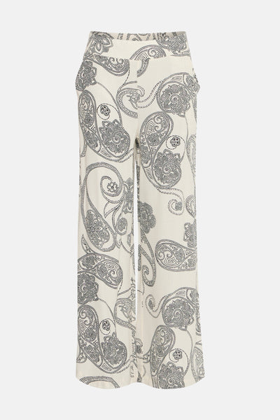 Pantalon écru de Fransa, orné d'un motif cachemire noir sur une texture subtile.