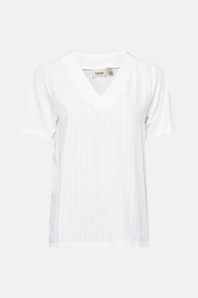 Wit blouse met korte mouwen van Fransa, ton-sur-ton ruitpatroon en V-hals.