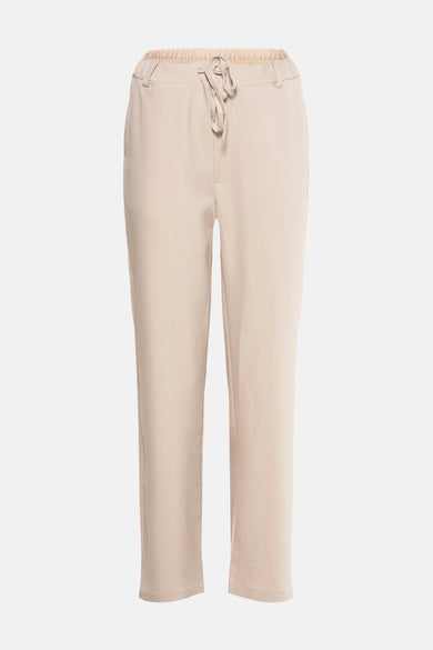 Beige casual broek van Fransa, met trekkoord en cropped pasvorm.