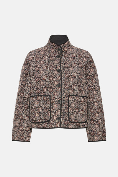Veste courte multicolore de Fransa ornée d'un motif cachemire, avec col montant noir et poches plaquées.
